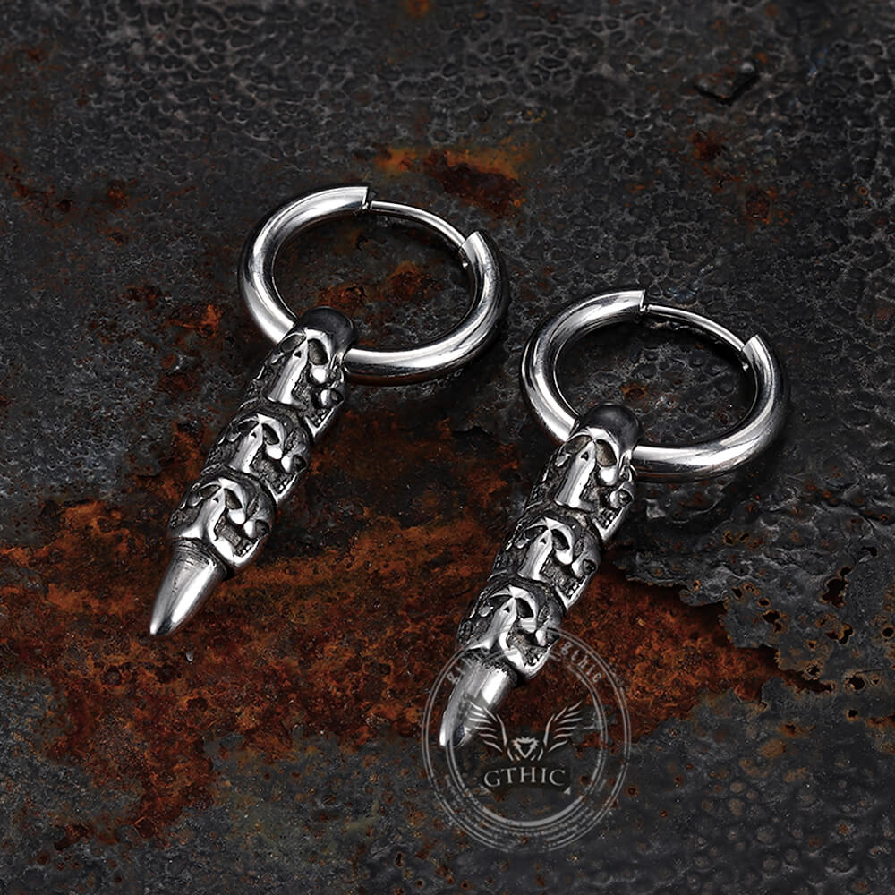 Vintage Stacked Skull Bullet Stainless Steel Earrings