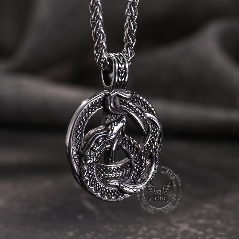 Vintage Viking Coiled Dragon Stainless Steel Pendant