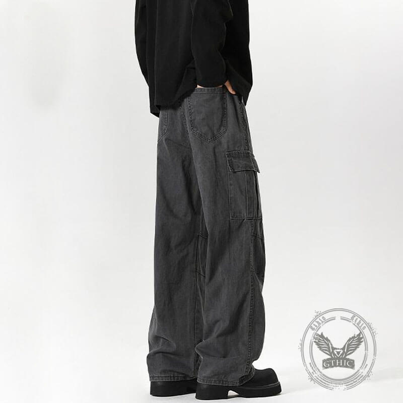 Vintage Washed Distressed Wide-Leg Overalls Jeans