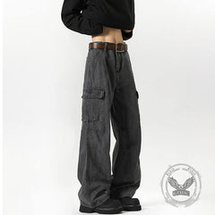 Vintage Washed Distressed Wide-Leg Overalls Jeans