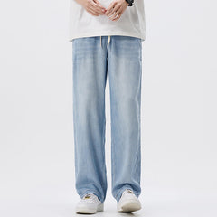 Vintage Washed Elastic Waist Lyocell Wide-Leg Jeans
