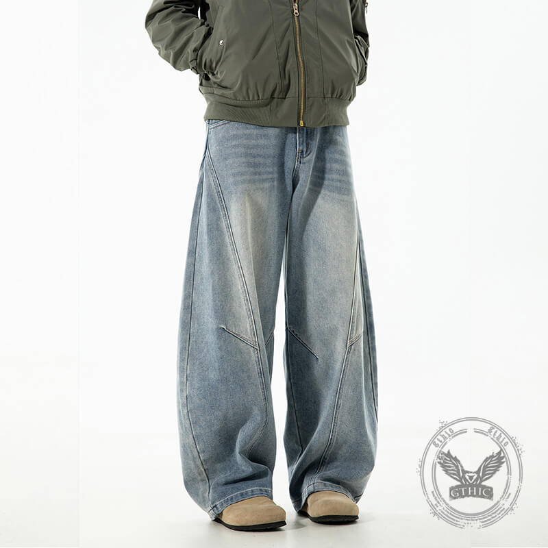 Vintage Washed Loose Casual Scimitar Jeans