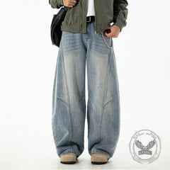 Vintage Washed Loose Casual Scimitar Jeans