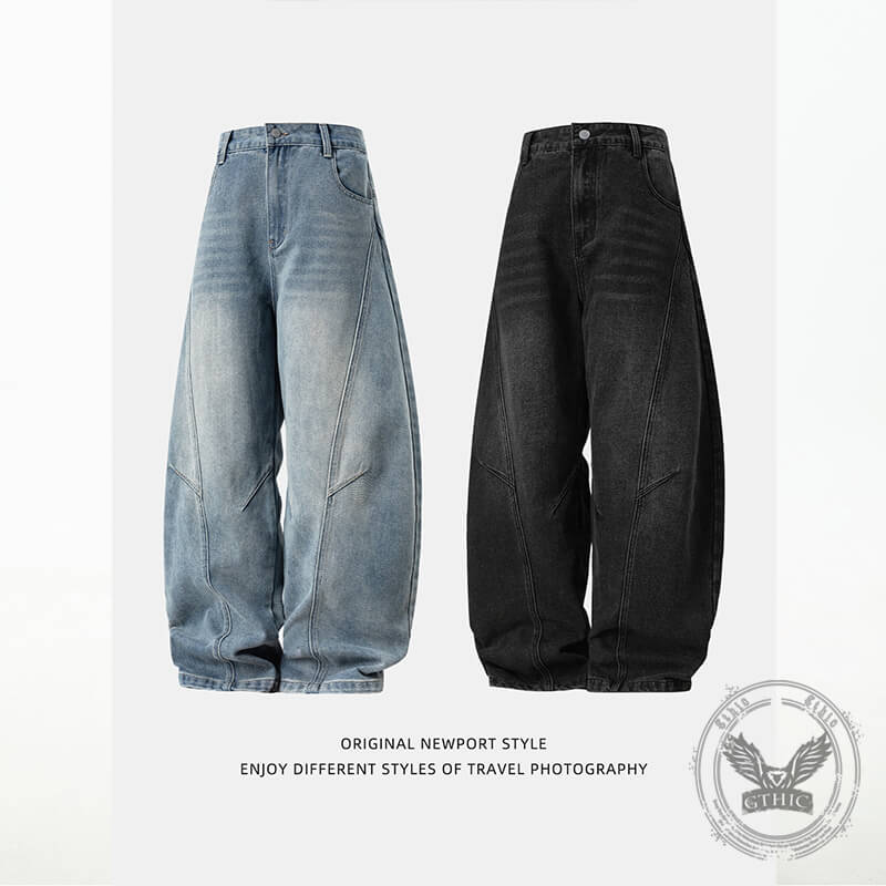 Vintage Washed Loose Casual Scimitar Jeans