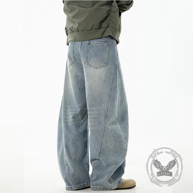 Vintage Washed Loose Casual Scimitar Jeans