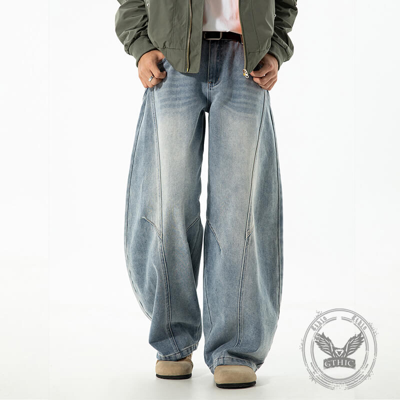Vintage Washed Loose Casual Scimitar Jeans