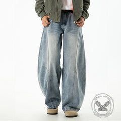 Vintage Washed Loose Casual Scimitar Jeans
