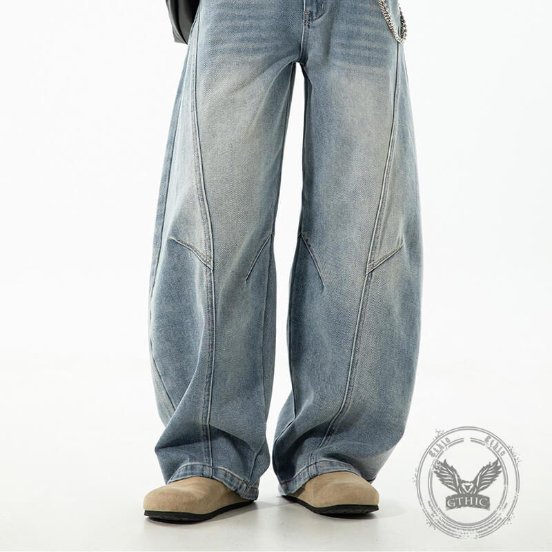 Vintage Washed Loose Casual Scimitar Jeans