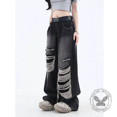 Washed Ripped Straight-leg Pants