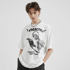 Y2K Crow Skull Graphic T Shirt