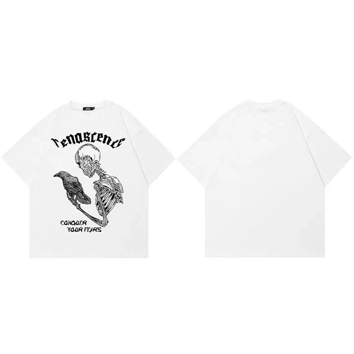 Y2K Crow Skull Graphic T Shirt
